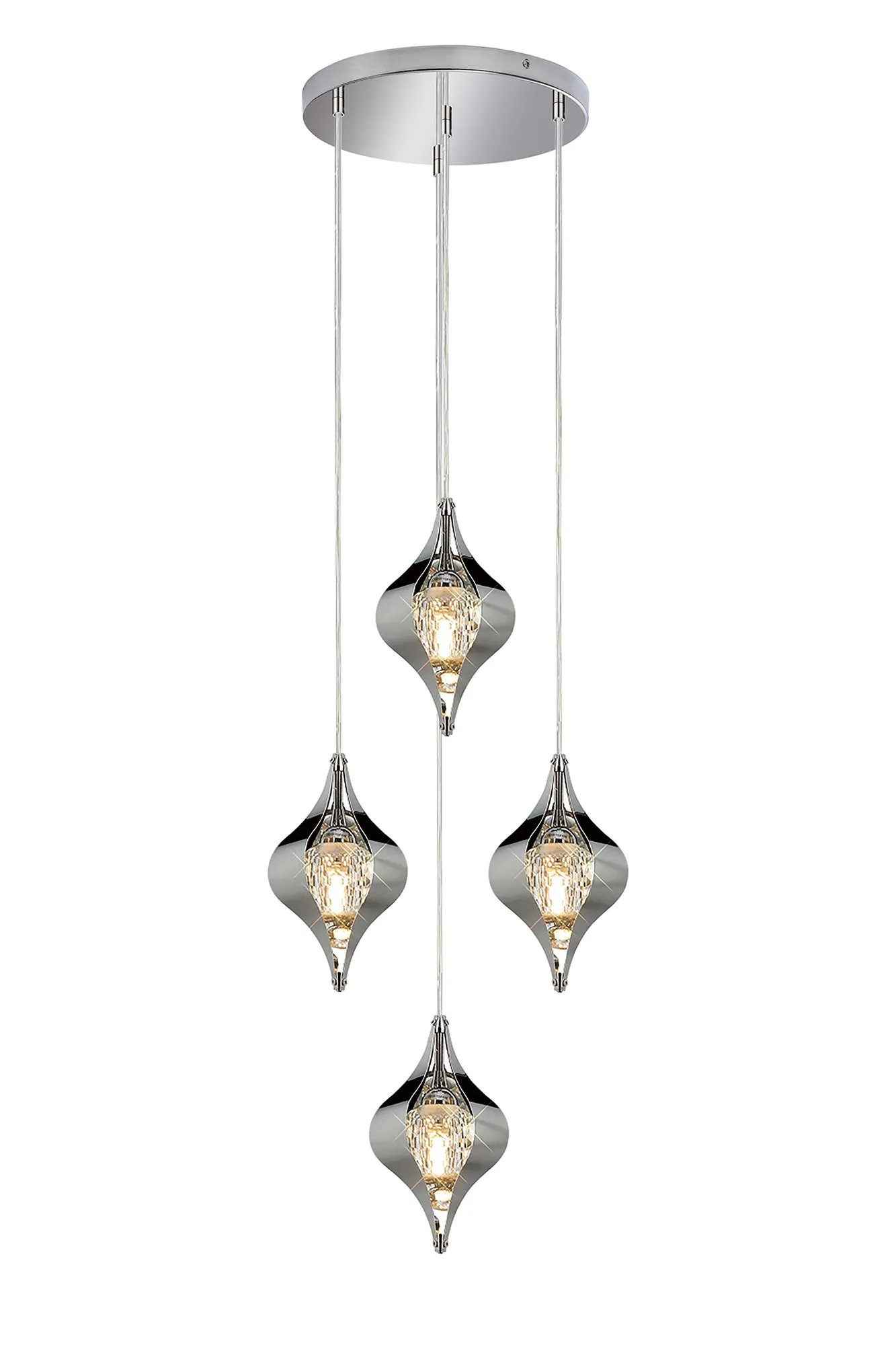 Amano 34cm Round Pendant, 4 Light Adjustable G9, Polished Chrome/Crystal IL31853CH  Diyas Amano